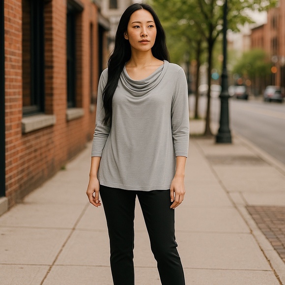 Soft Surroundings Gray Modal Jersey Knit Draped Neckline Minimalist Tunic M - Picture 10 of 10